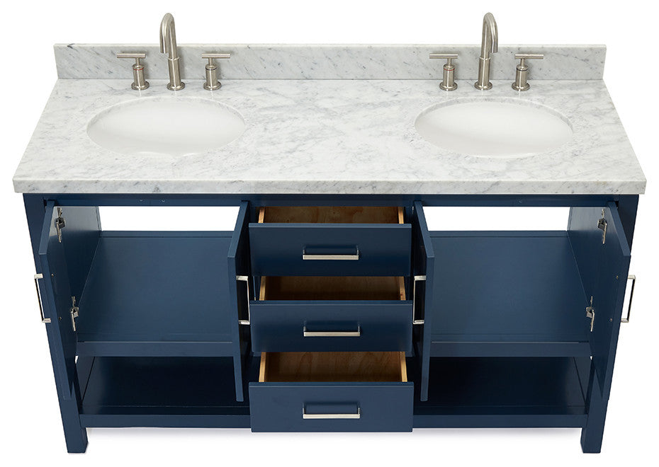 Magnolia 61" Oval Sinks Bath Vanity, 1.5" Carrara Marble