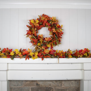 24 in. Holiday Wreath with Lights, Fall Harvest Leaf