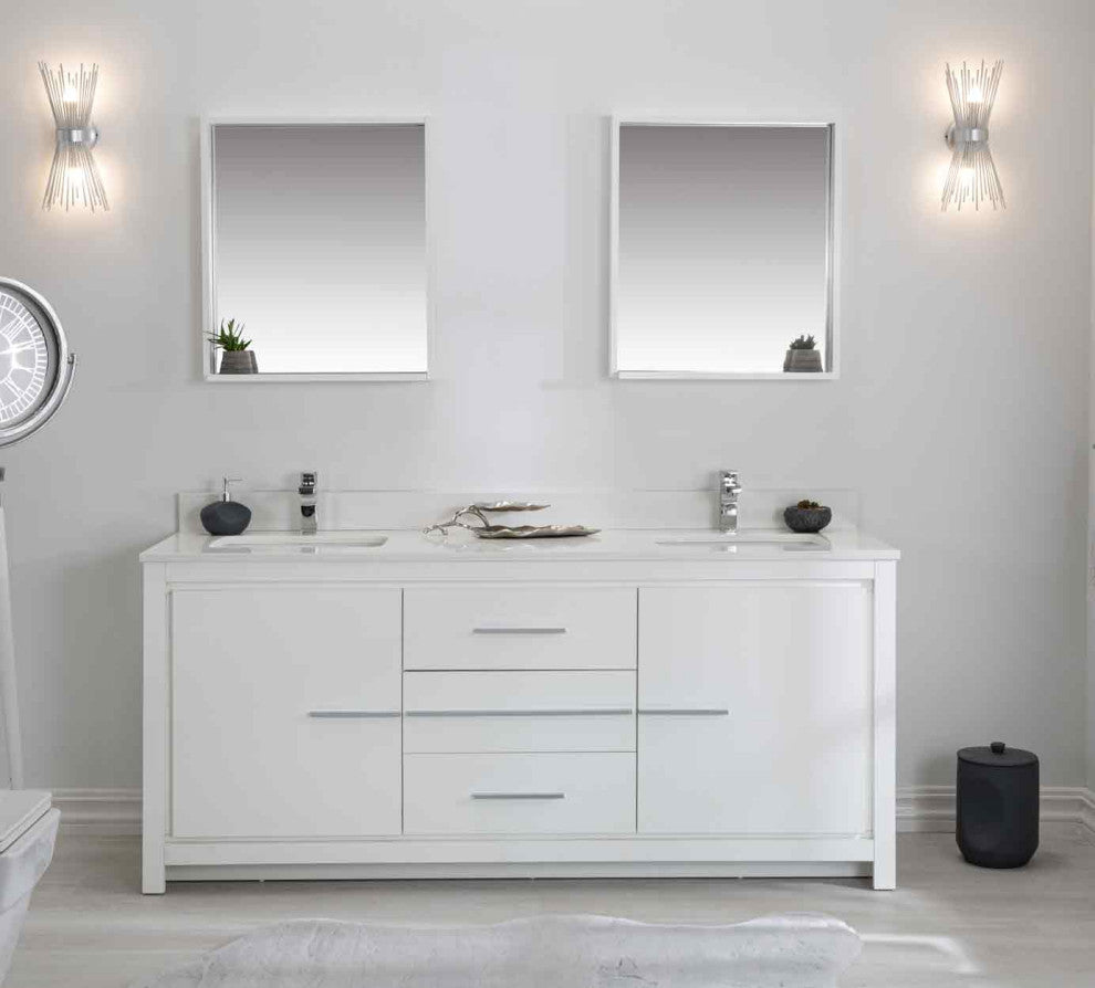 Mila Collection 72" Bathroom Vanity With Sink, Mirror, Countertop, Snow White