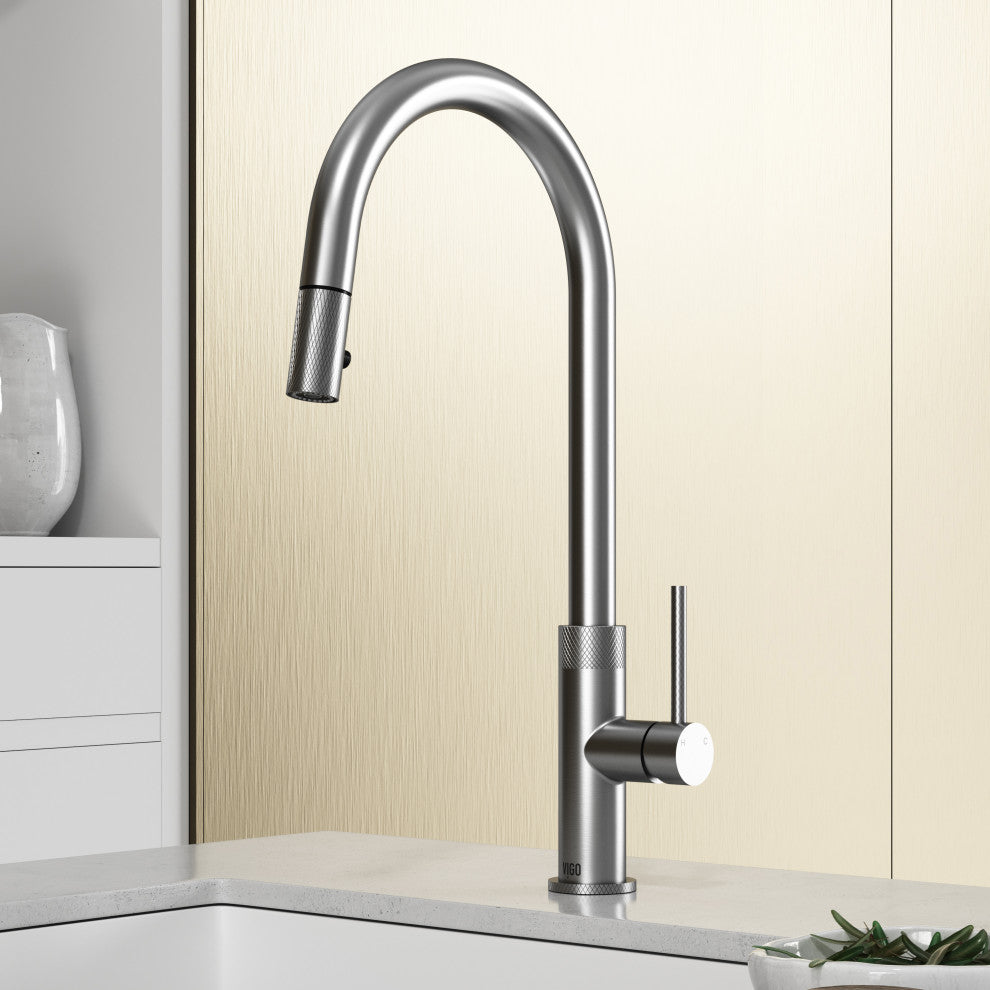 VIGO Bristol 19" H Single Handle Pull-Down Sprayer Kitchen Faucet, Stainless Steel, Without Extras