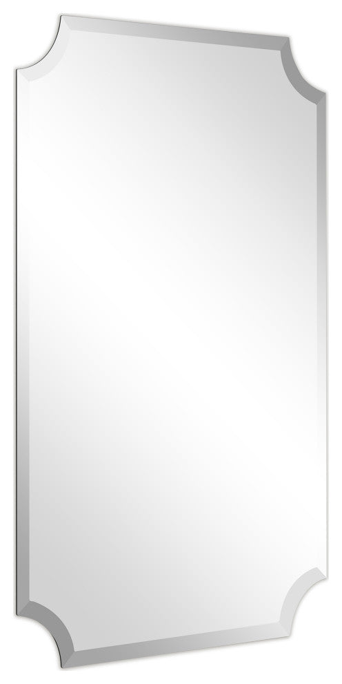 Frameless Rectangle Scalloped Beveled Wall Mirror, 1" Beveled Edge, 36"x24"