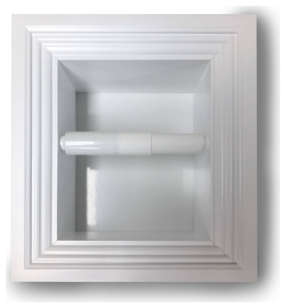 Tampa Recessed Solid Wood Toilet Paper Holder 7 x 8.5, White Enamel