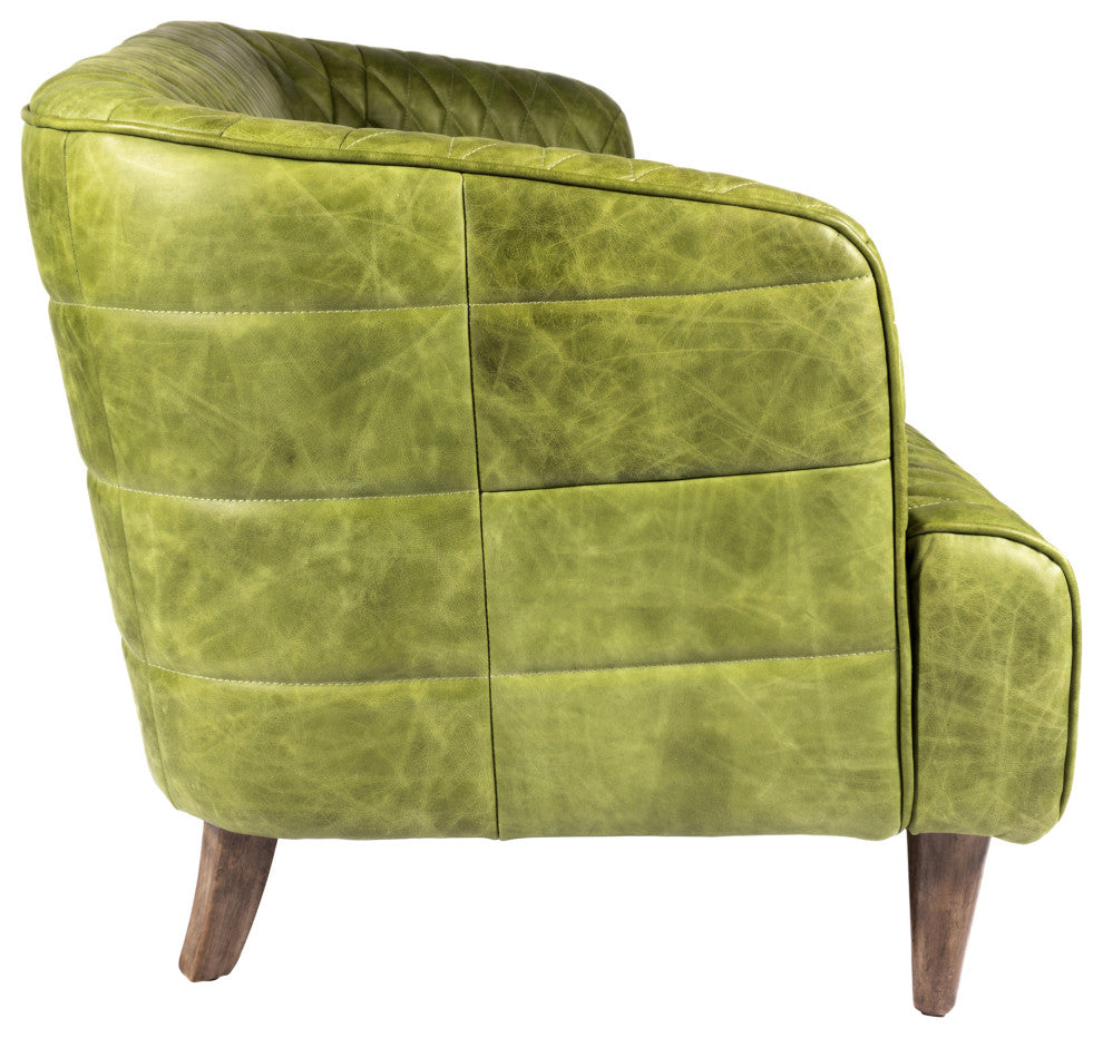 First of A Kind Magdelan Tufted Leather Sofa Jungle Grove Green Leather