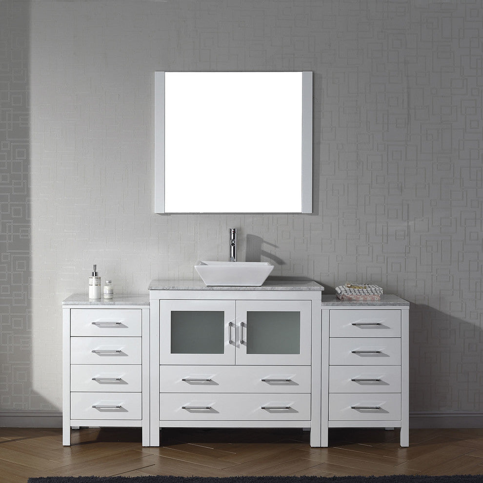 Virtu Dior 68" Single Bathroom Vanity, White With Faucet and Mirror