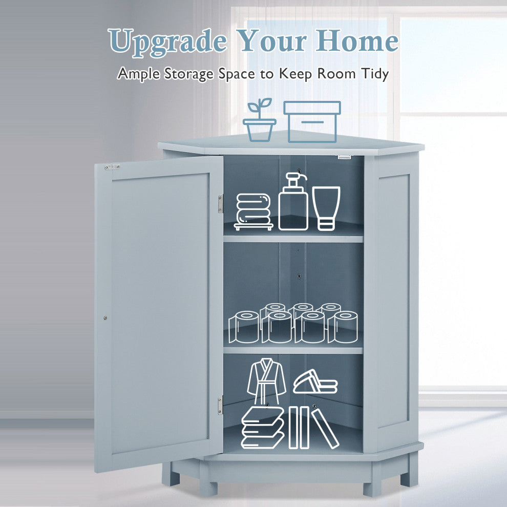 32" Freestanding Triangle Corner Bathroom Storage Cabinet, Blue