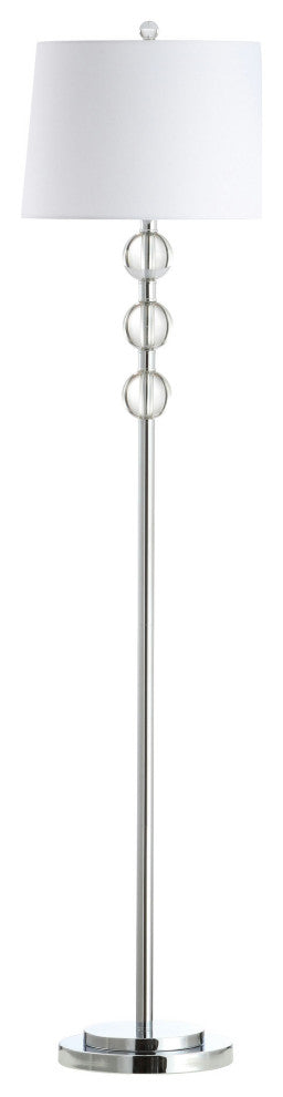 1 Light Incandescent Crystal Floor Lamp, Polished Chrome with White Shade