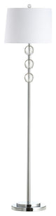 1 Light Incandescent Crystal Floor Lamp, Polished Chrome with White Shade