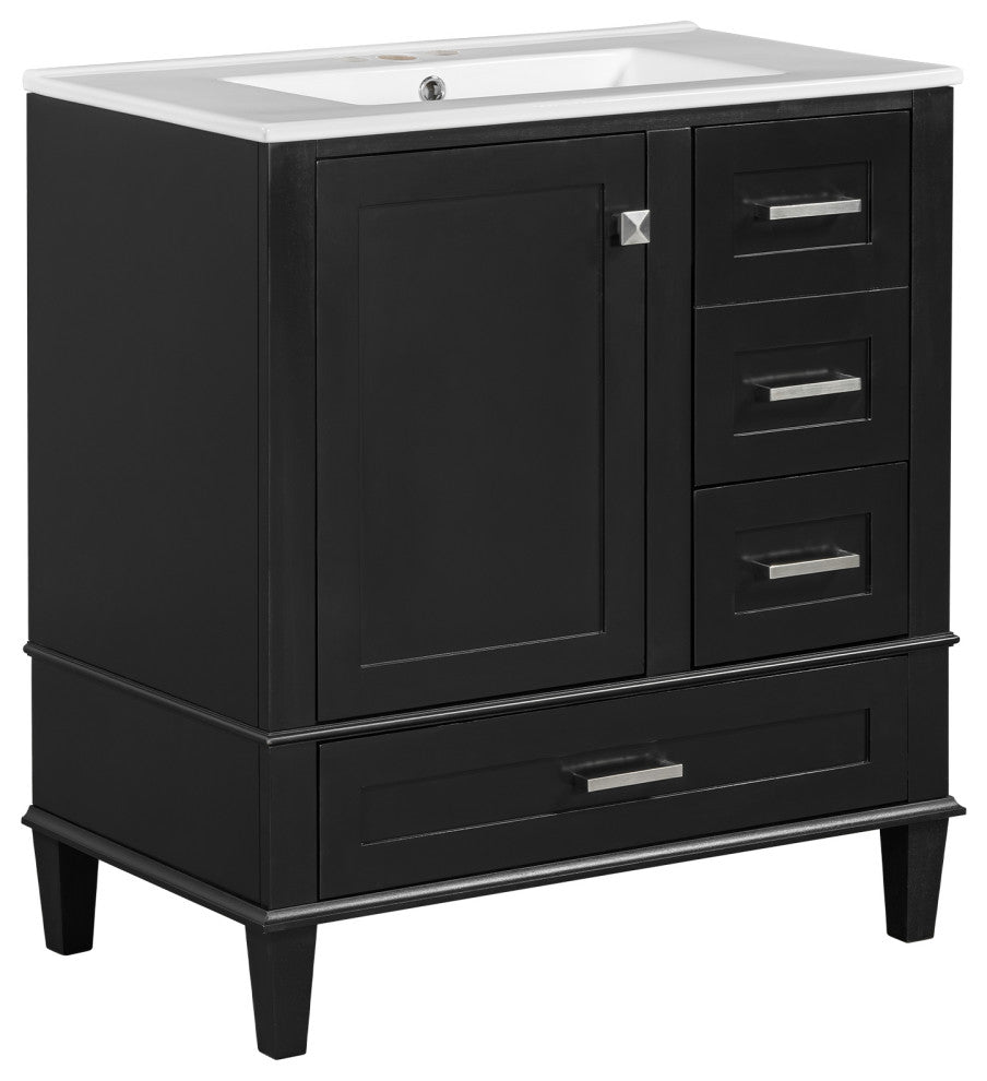 30" Freestanding Bath Vanity Set, Integrated Ceramic Sink, Black, 30 Inches