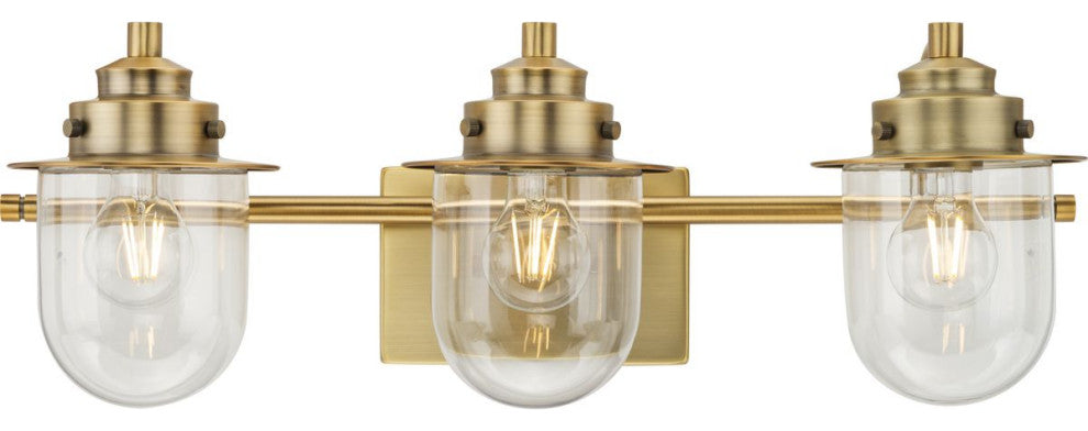 Northlake Collection Three-Light Vintage Brass Clear Glass Bath Light