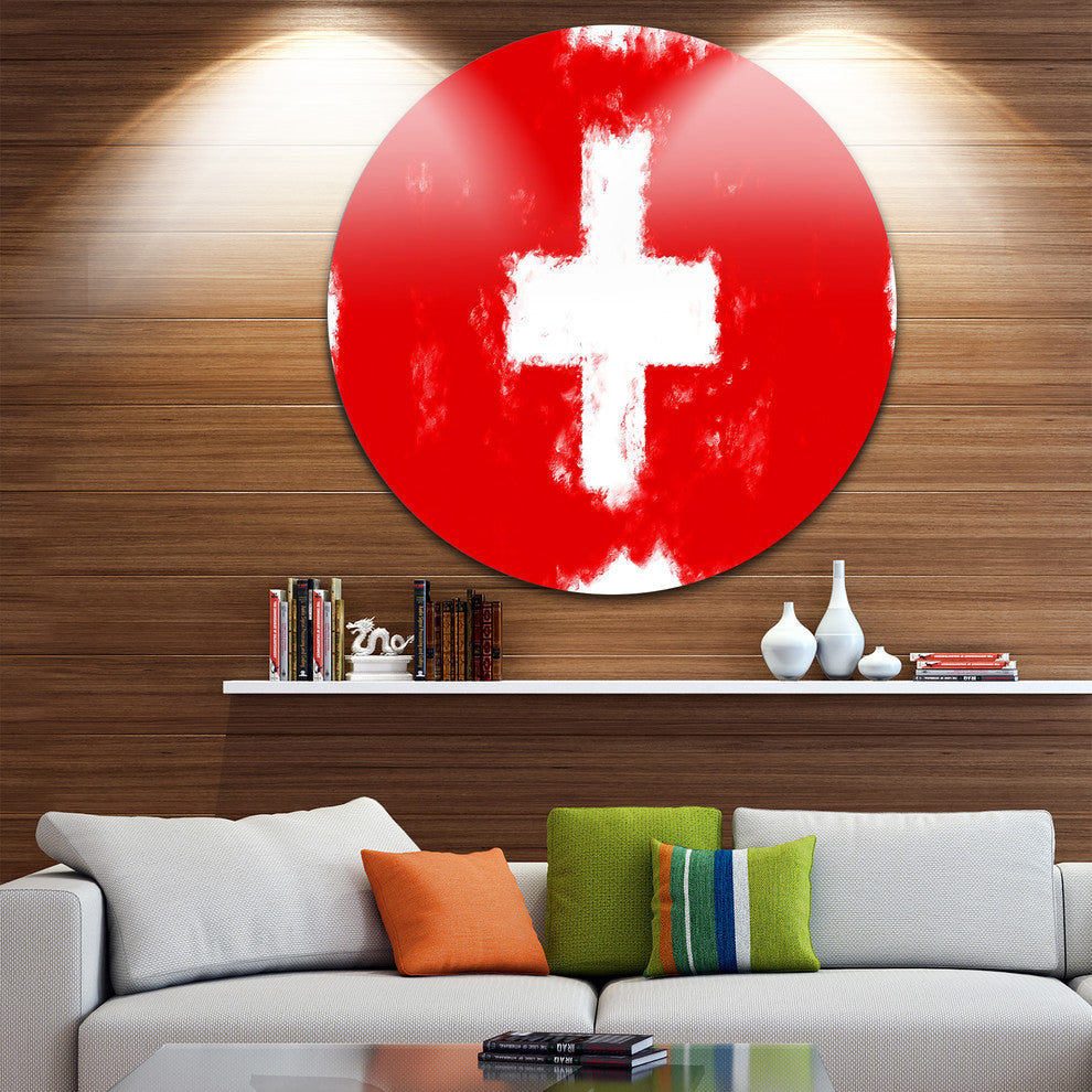 Switzerland Flag Illustration, Flag Painting Disc Metal Wall Art, 11"