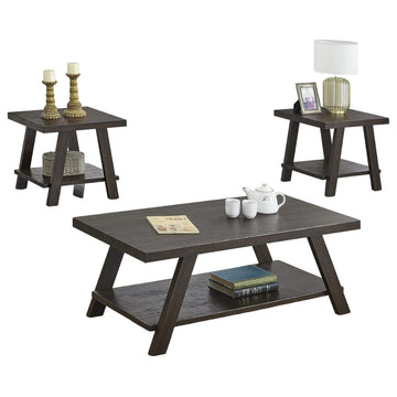 Contemporary 3-Piece Coffee Table Set with Angled Legs and Extra Storage Shelf, Espresso