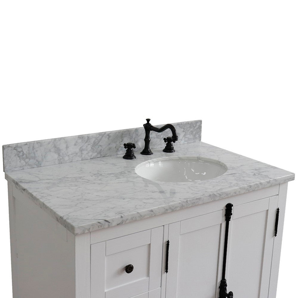 37" Vanity, Glacier Ash, White Carrara Top, Right Doors/Right Oval Sink