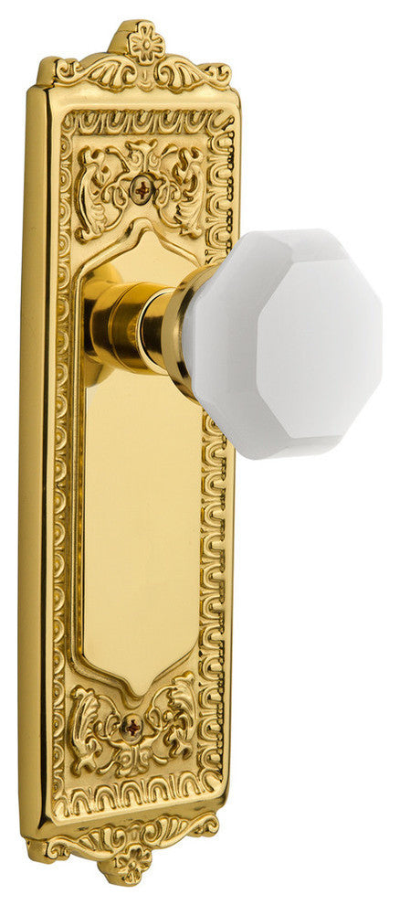 Egg & Dart Plate Single Dummy Waldorf White Milk Glass Knob, Polished Brass