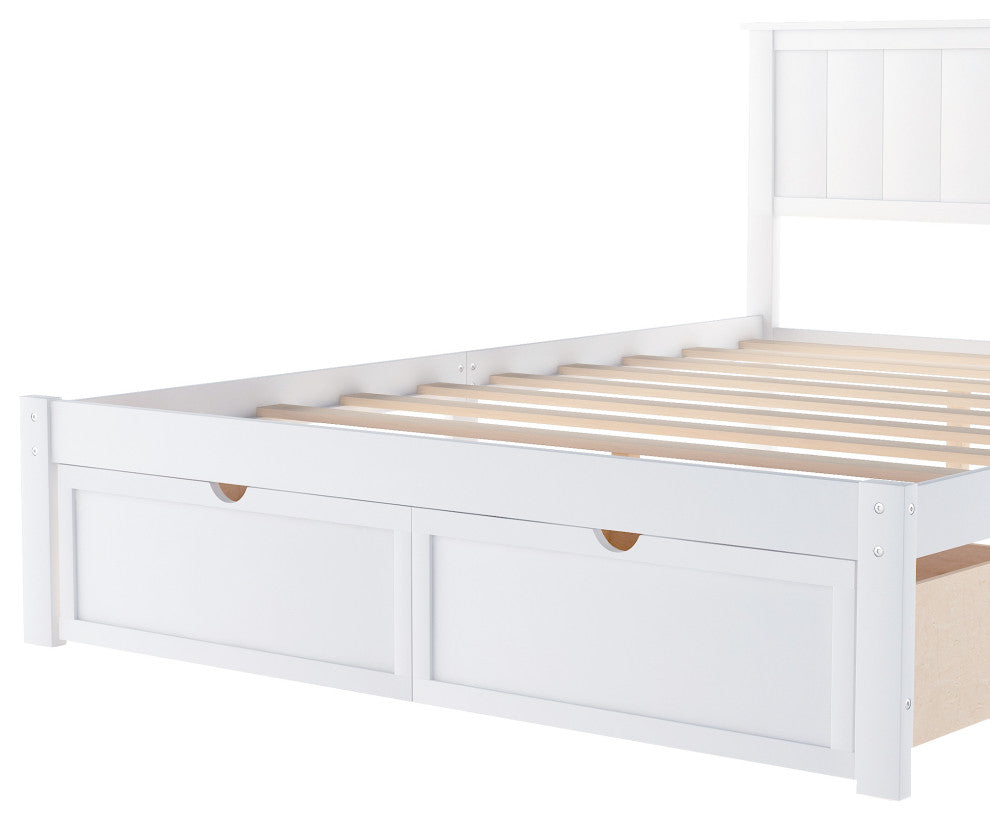 Gewnee Full Size Platform Bed with Under-bed Drawers, White