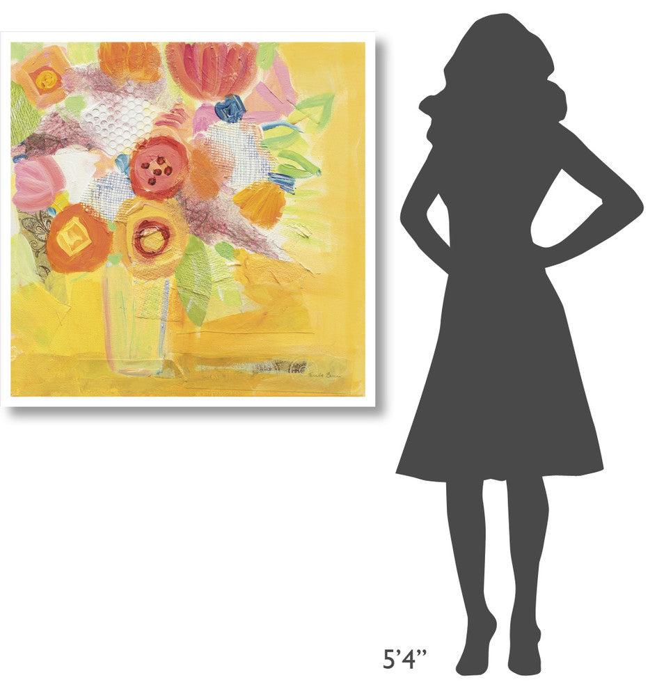 "Misty Yellow Floral" Digital Paper Print by Farida Zaman, 38"x38"