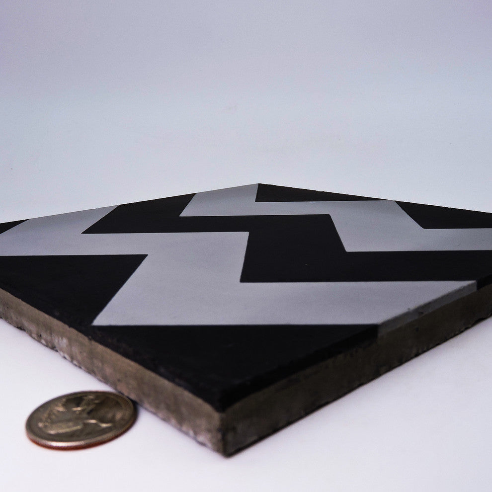 Jerada Handmade Cement Tile, Black/Gray, Sample