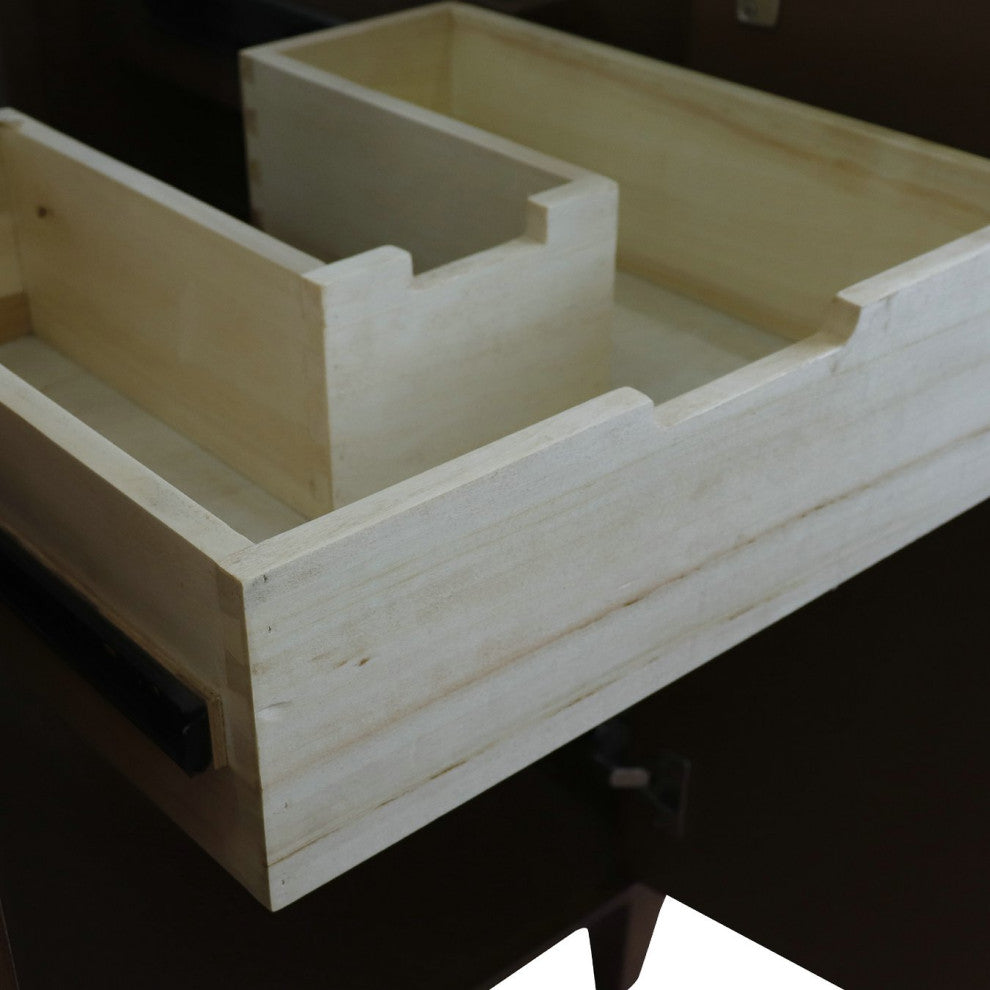 25" Single Sink Vanity, Walnut Finish, White Engineered Stone Top and Oval Sink