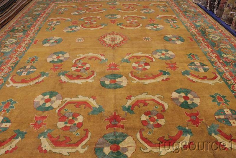 Heriz Geometric Handmade Persian Design Oriental Area Rug, Yellow, 17'9"x12'11"