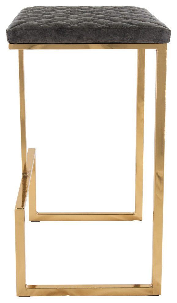 Quincy Leather Barstool Square Seats and Gold Metal Frame, Gray