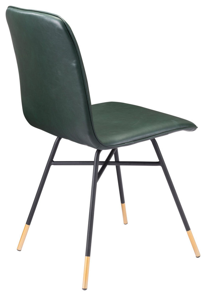 Dining Chair, Set of 2, Steel Metal, Fabric, Green, Black, Gold, Mid Century