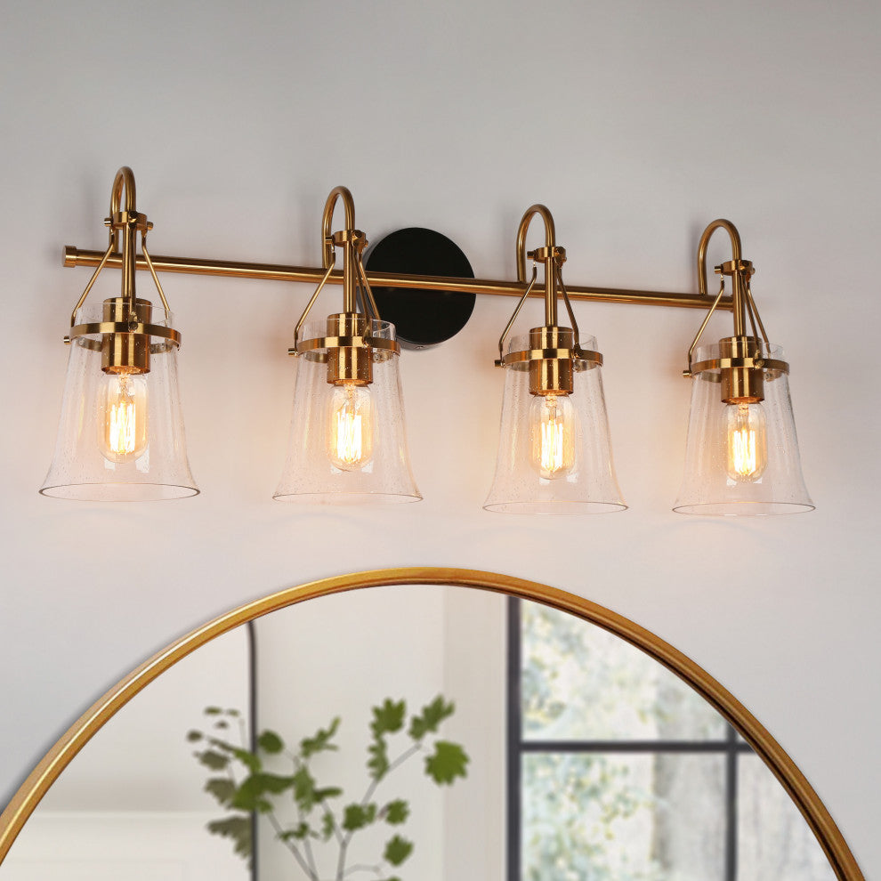 LNC Polished Gold Modern Seeded-Glass Wall Sconce, 4 Lights