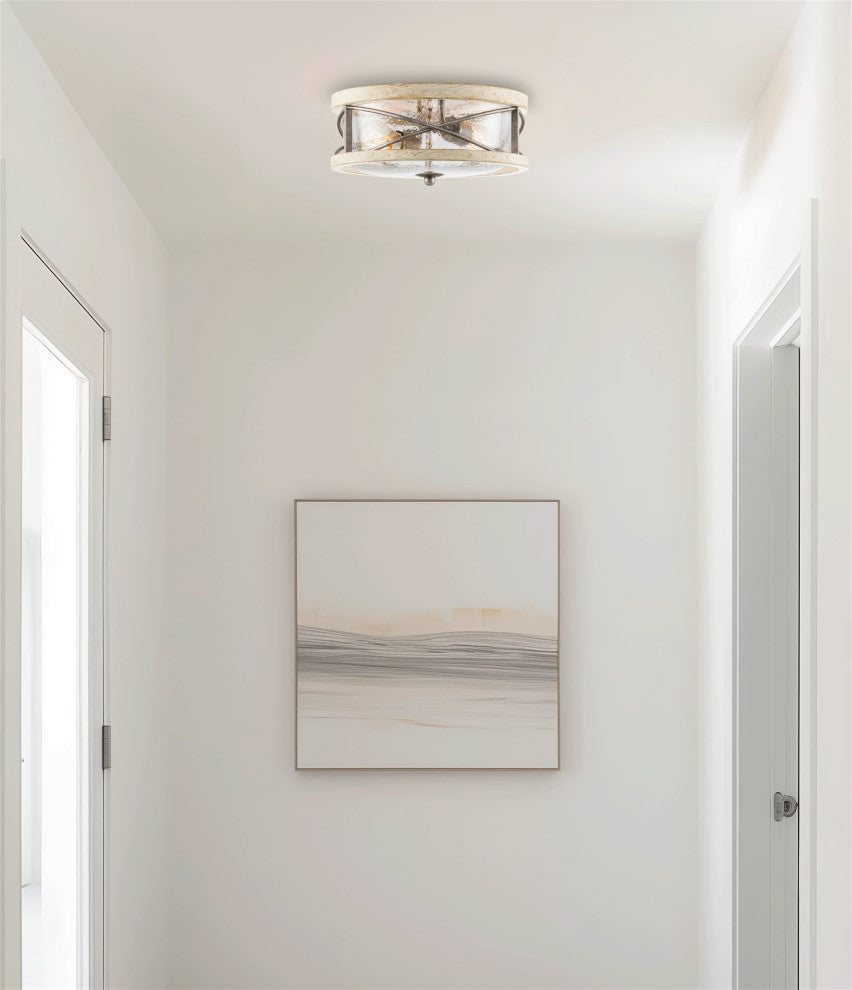 Kira Home Blaylock 13" Farmhouse Flush Mount Close to Ceiling Light, Hammered
