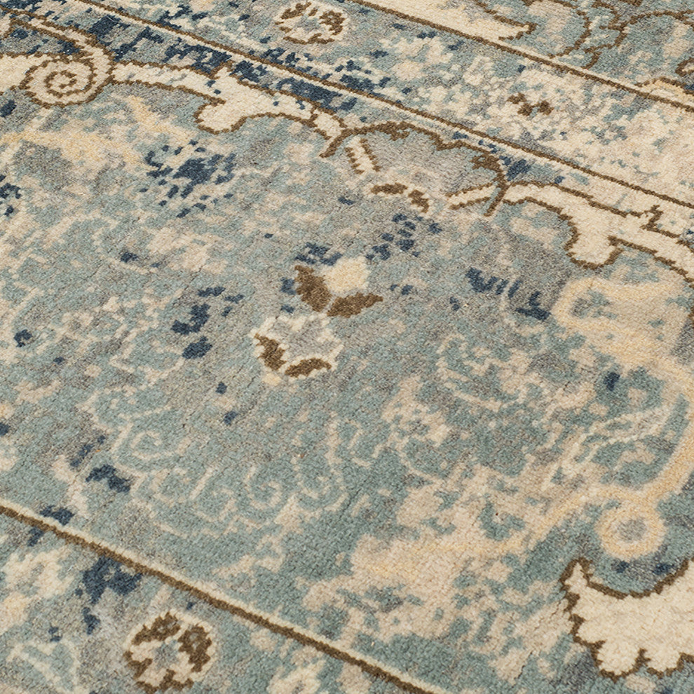 Vintage Pagota Area Rug, Blue, 8' x 10', Bordered