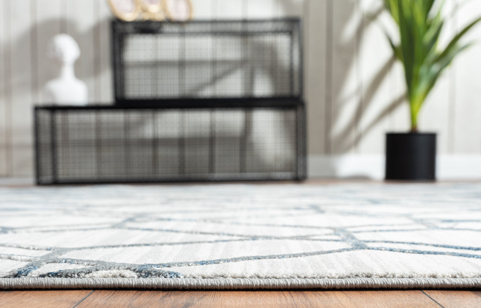 Abani Nova Nov120B Blue Distressed Geometric Area Rug