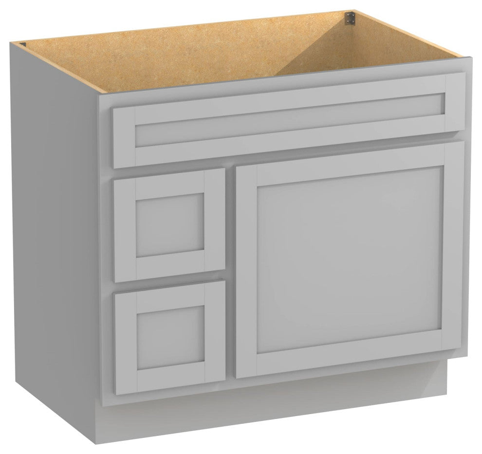 Vanity Art Vanity Base Cabinet, No Top, Drawers on Left, 36", Gray