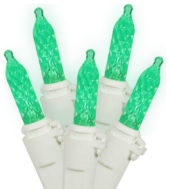 Set Of 70 LED Green M5 Mini Christmas Lights, White Wire
