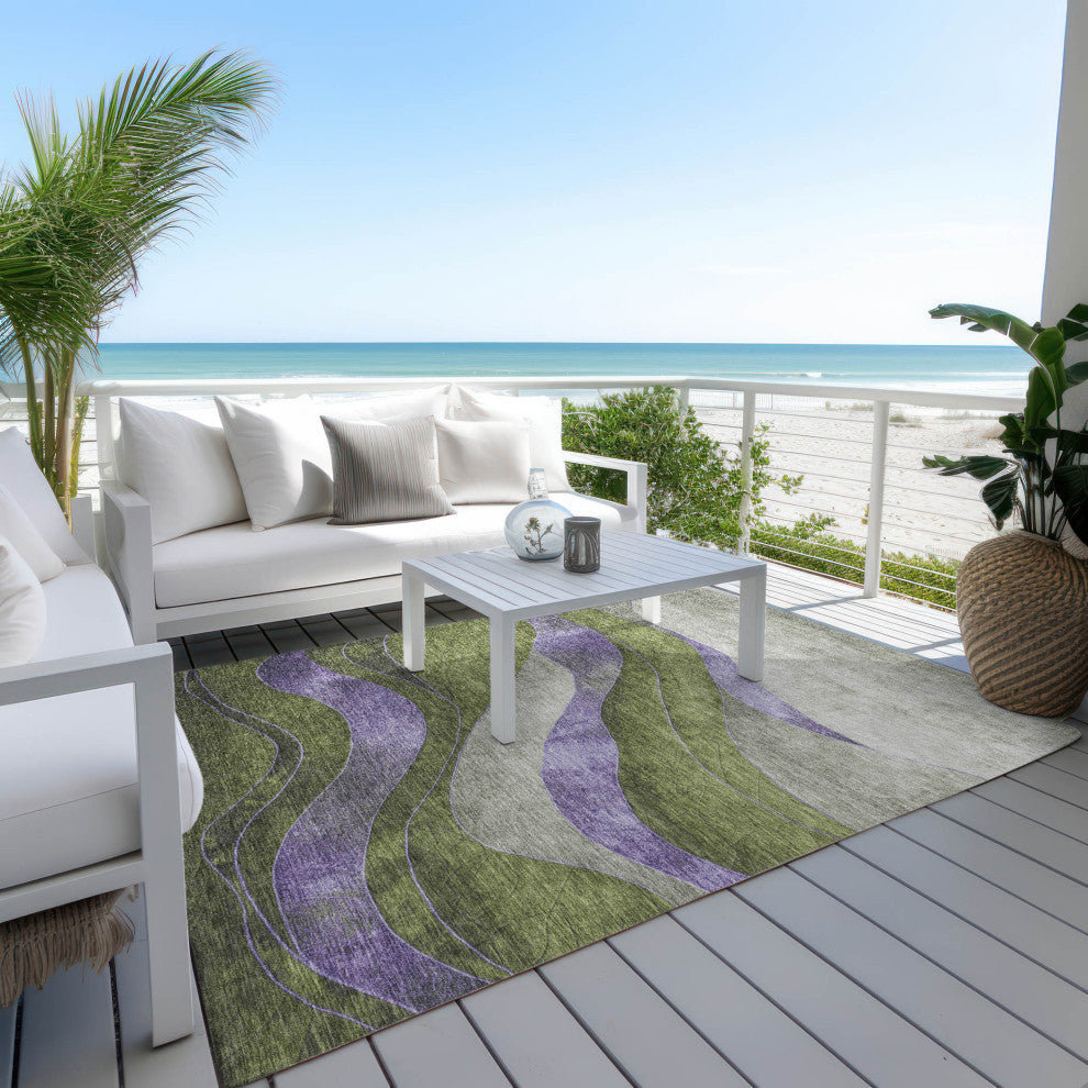 Machine Washable Indoor/Outdoor Chantille ACN1892 Olive 3' x 5' Rug