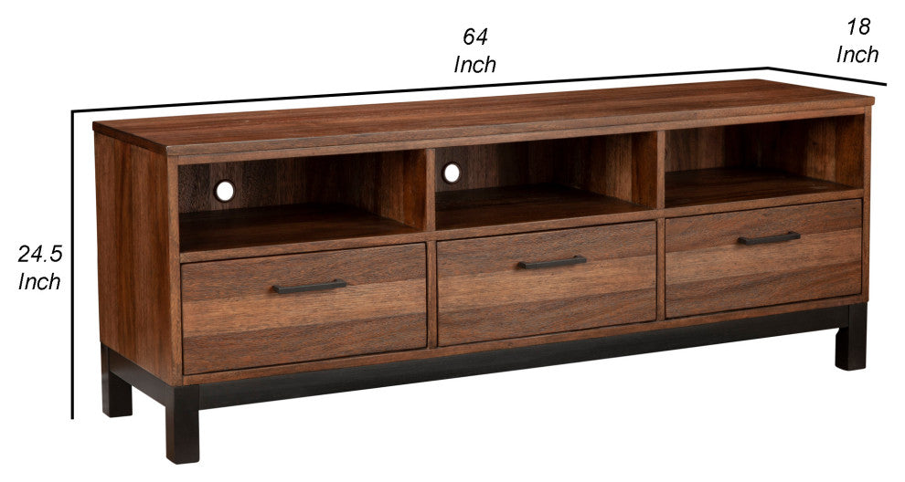 Benzara BM269169 TV Console With 3 Drawers and 3 Compartments, Rustic Brown