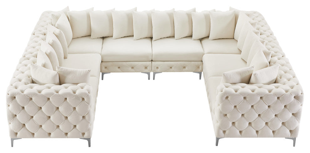 Tremblay Velvet Upholstered 8-Piece Modular U-Shaped Sectional, Cream