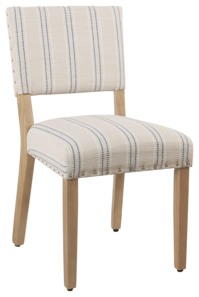 Benzara BM194895 Dining Chair With Striped Pattern, Blue and White, Set of 2