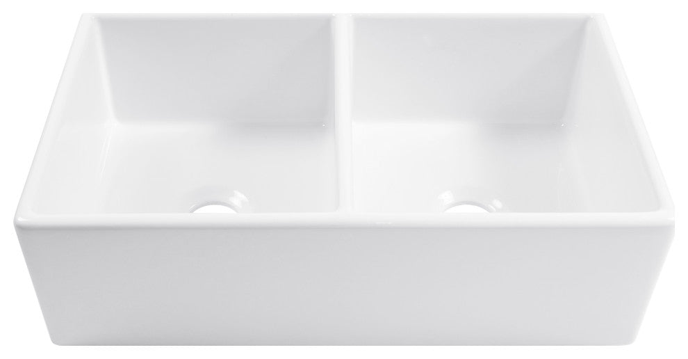 Austen Crisp White Fireclay 33" Double Bowl Farmhouse Undermount Kitchen Sink