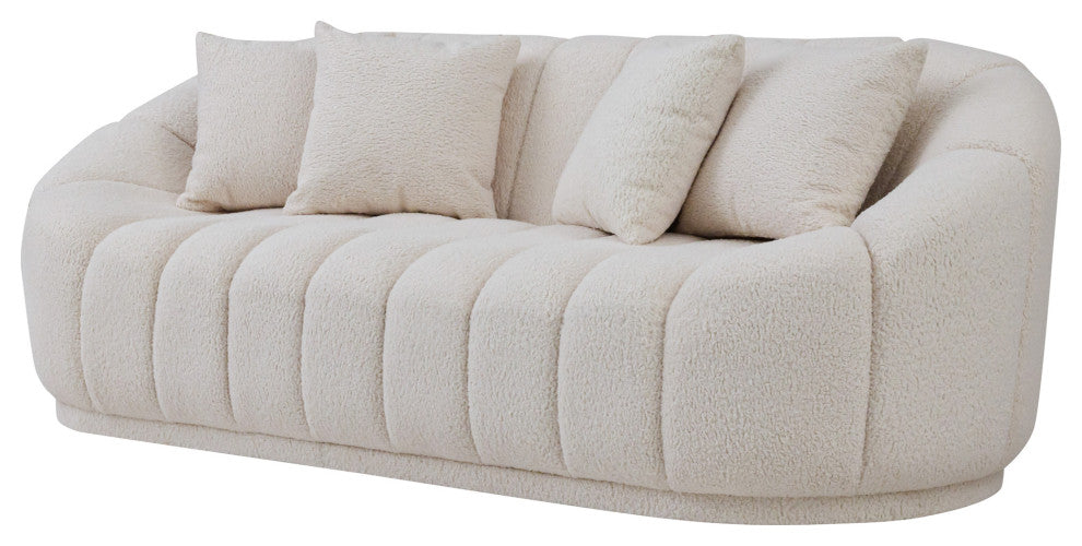 Forrester Mid-Century Modern Japandi Style Tight Back Boucle Couch, White