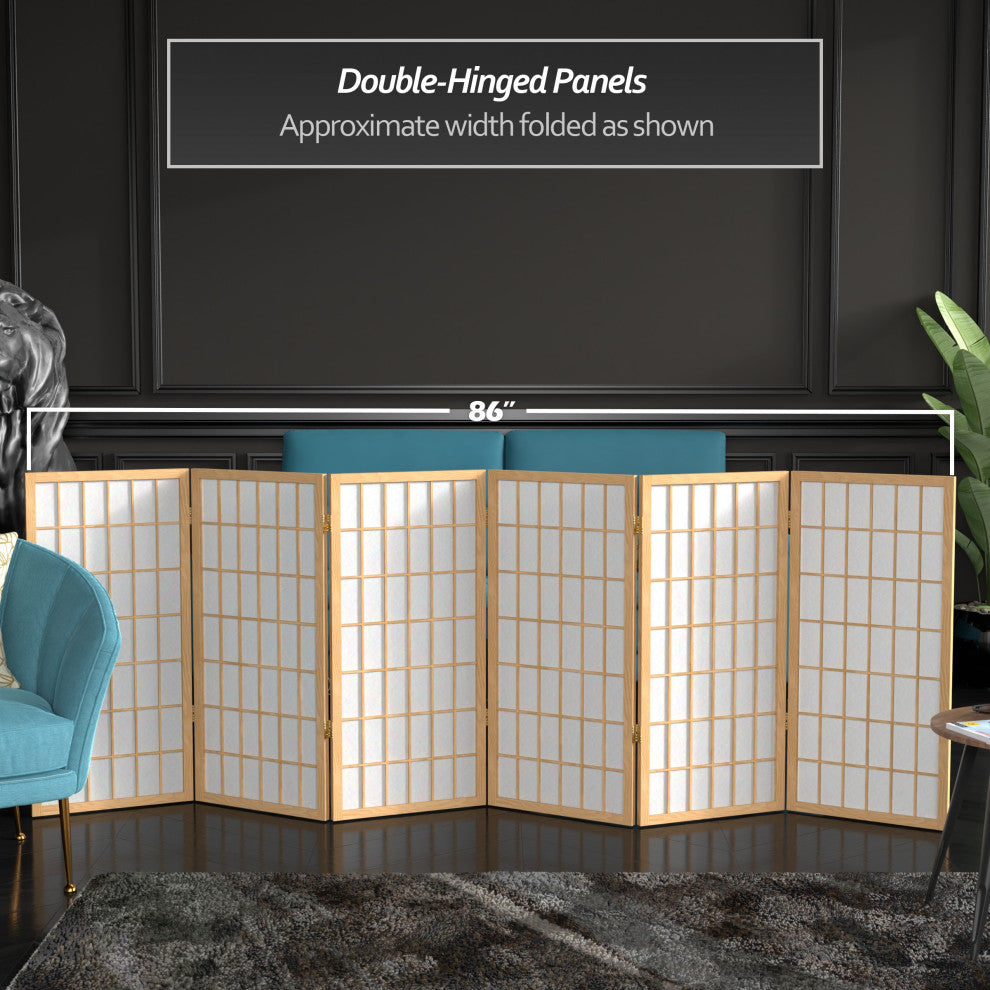 3' Tall Window Pane Shoji Screen, Natural, 6 Panels