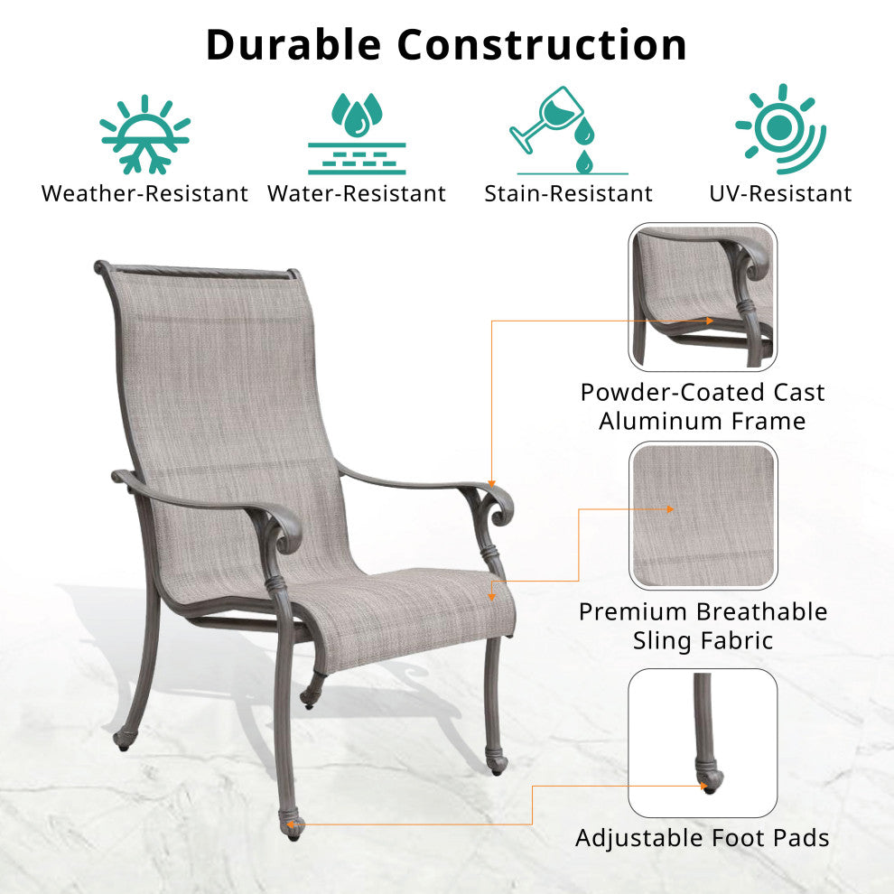 Stinson Sling Patio 2 Chairs With Aluminum Frame, All-Weather Furniture, Heritage Grey