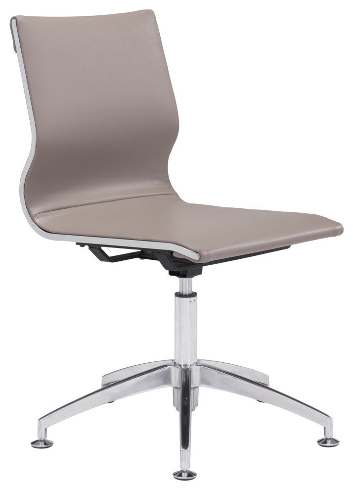 Elegant Office Chair, Slim Design With Chrome Base & Faux Leather Seat, Taupe
