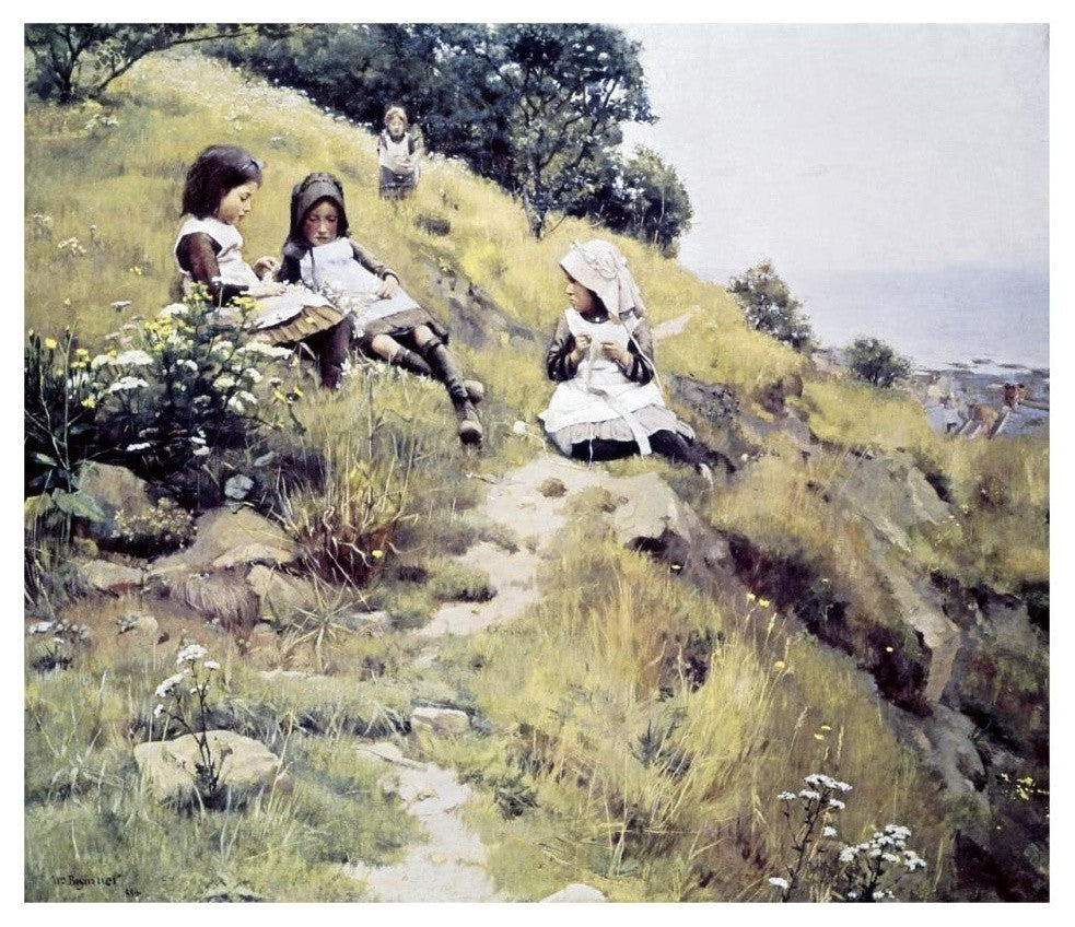 "Girls with a Wreath of Flowers" Digital Paper Print by William Brymner, 32"x28"
