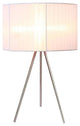 Simple Designs Brushed Nickel Tripod Table Lamp, Pleated Silk Sheer White Shade
