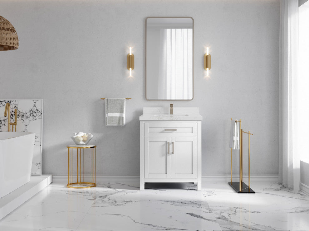Cambridge 30 Single Sink Bath Vanity in White 2" Calacatta Nuvo