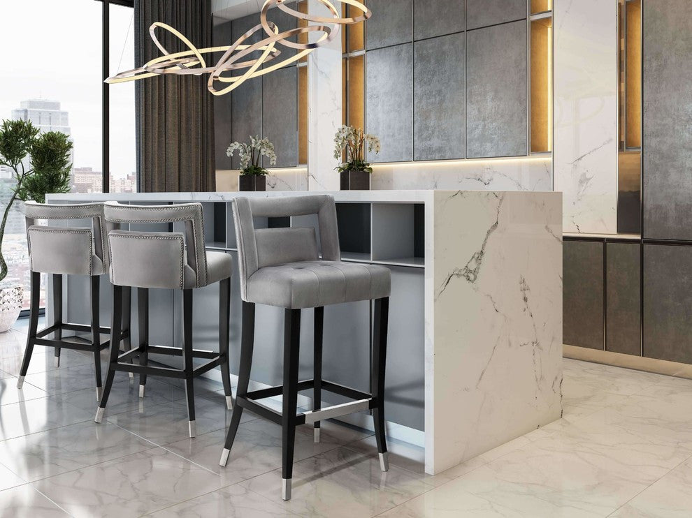 Hart Velvet Stool, Grey, Bar Stool
