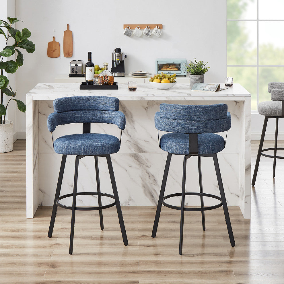 Contemporary Fabric Padded High Back, 2-Piece and Bar Stools and Counter Stools, Blue, 30"
