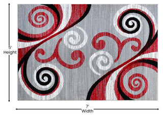 Valli Collection Modern Abstract Pattern Area Rug -Olefin with Jute Backing, Red, 5' X 7'