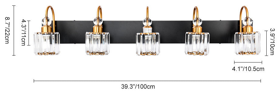 Dimmable Vanity Light With Crystal Accents, Black/Gold, 5 Light