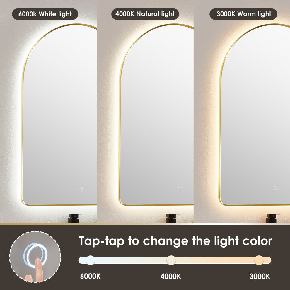 Starlit Domed Bathroom/Vanity LED Wall Mirror, Brushed Gold, 24"