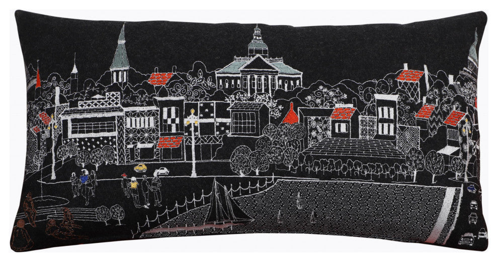25" Black Annapolis Nighttime Skyline Lumbar Decorative Pillow