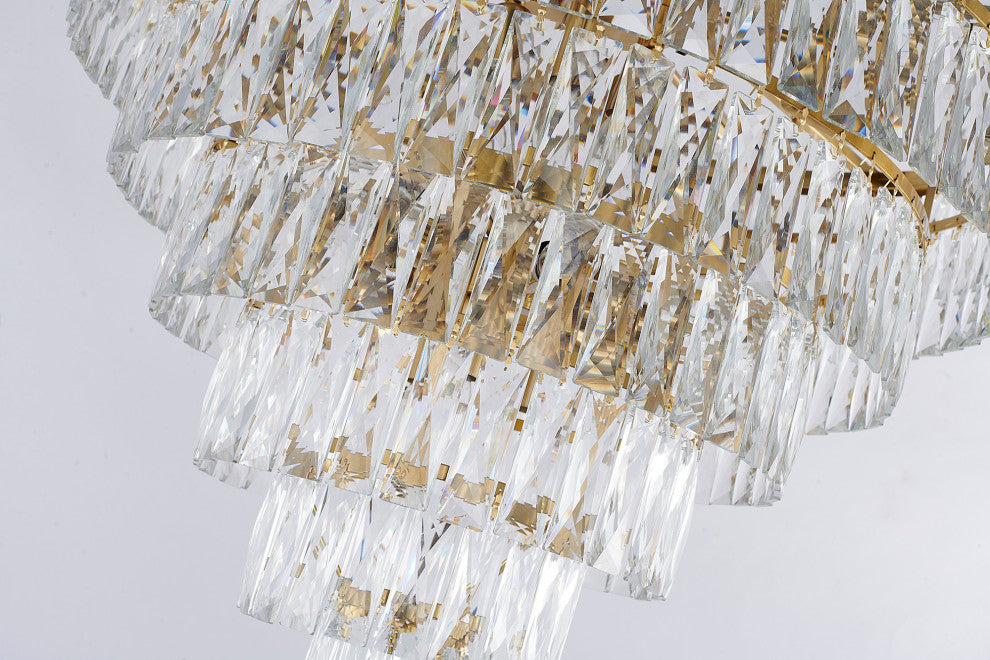 32" 27-Light Gold Metal 7-Tier Chandelier With Clear Crystals