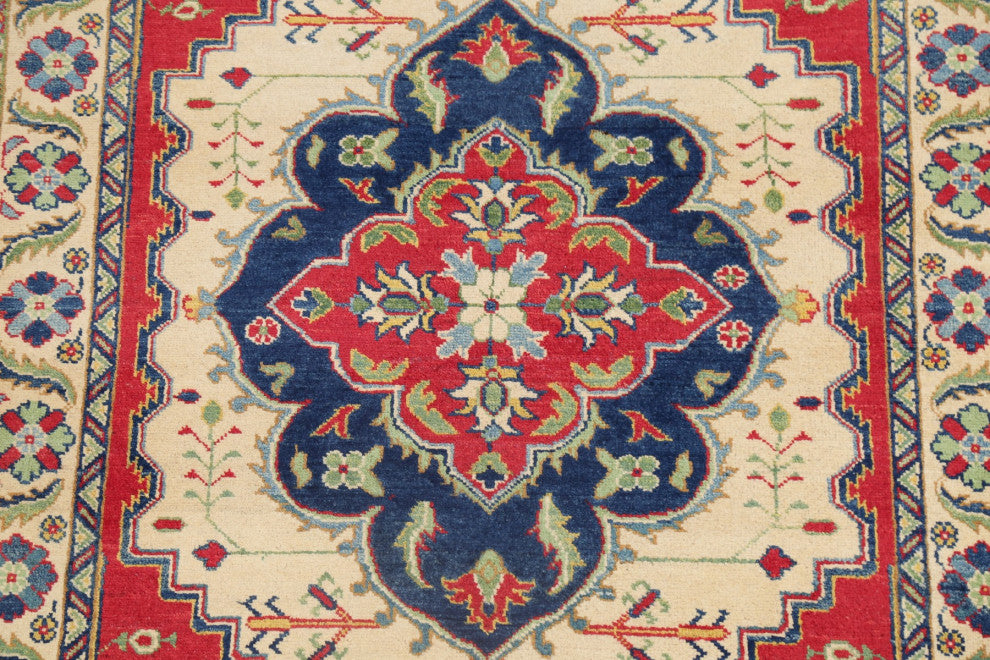Oriental Kazak Traditional Handmade Pakistani Area Rug, Beige, 5'11"x4'1